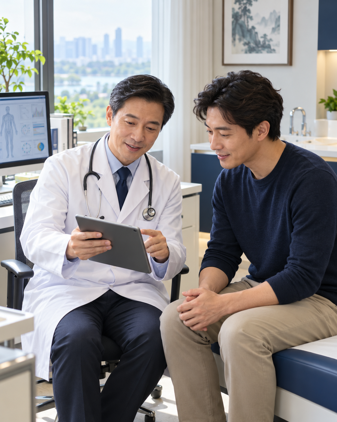 医生与患者沟通回国健康检查计划